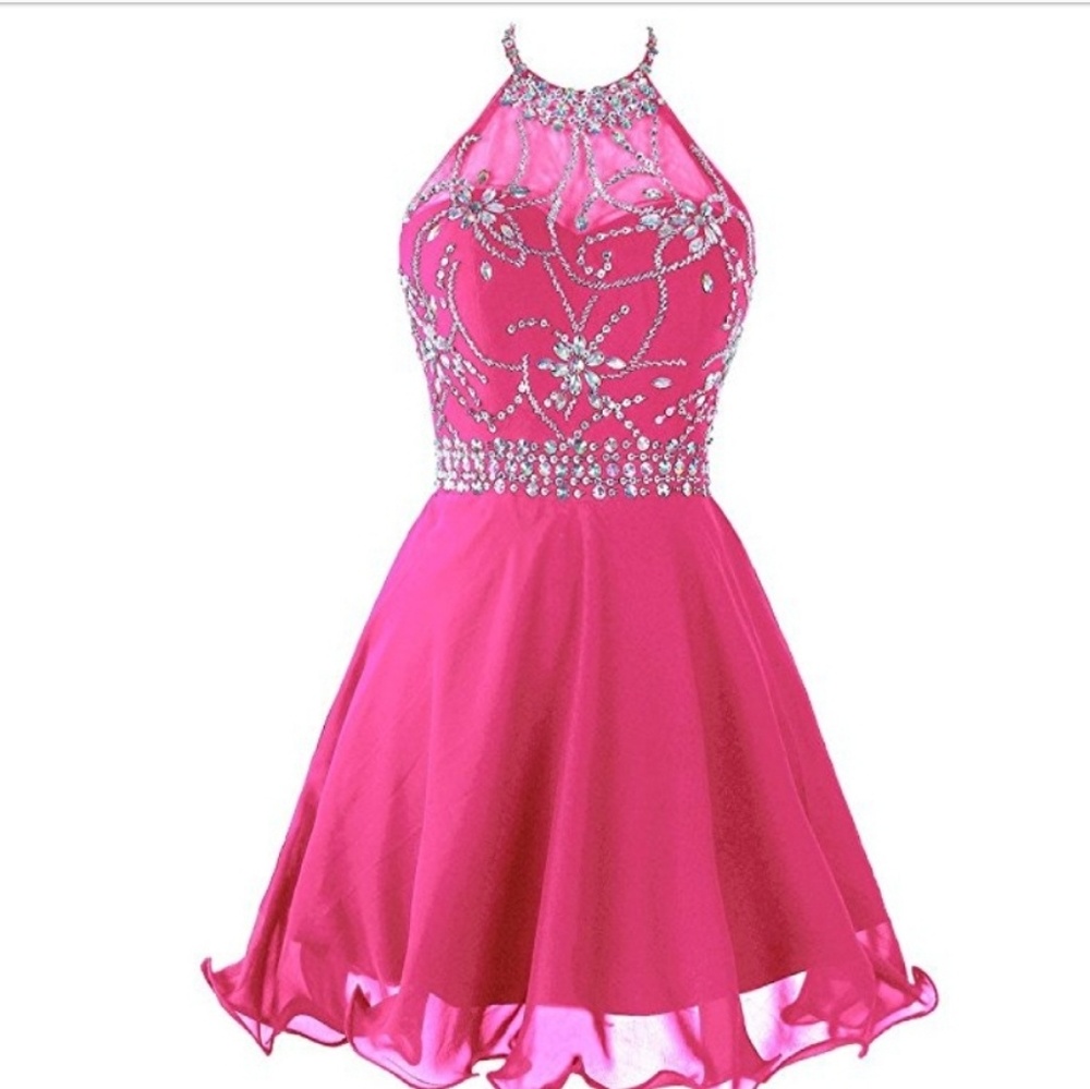 Women's Short Beaded Prom Dress Halter Homecoming